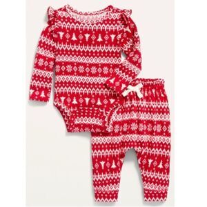 Ruffle Sleeve Fair Isle Matching Set